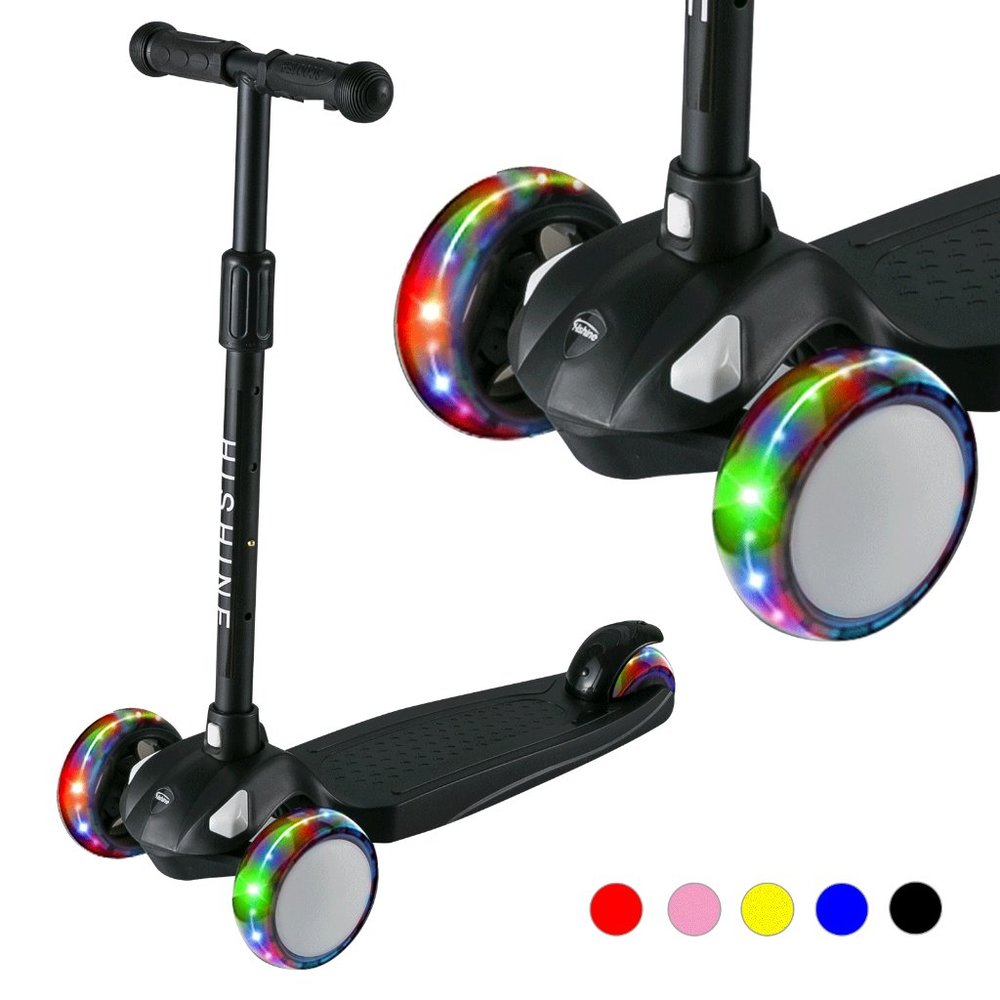 Hishine Kick Scooter for Kids with 3 Light Up Wheels and Adjustable Height for 2